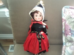 14 LOVELY DANISH AMAGER HP BRUNETTE WALKER DOLL,ORIGINAL COSTUME